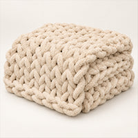 Chunky Knit Throw Blanket, 100x150cm Chenille, Sofa & Bed