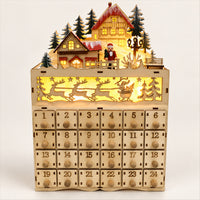 Wooden LED Advent Calendar, 10-Inch Village House, Holiday Countdown
