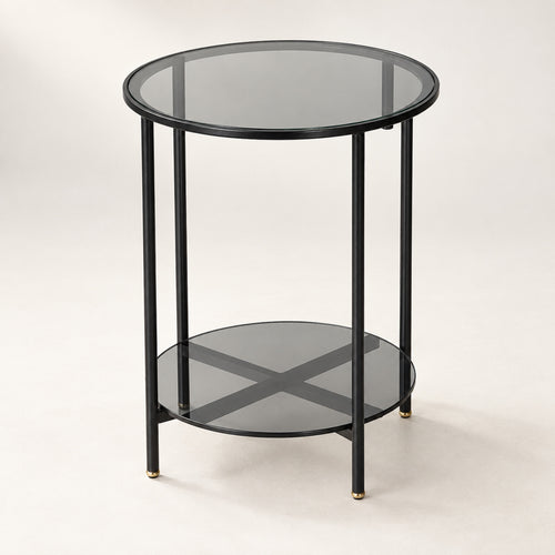 2-Tier Round Glass Coffee Table, Holds 44 lbs, Living Room Use
