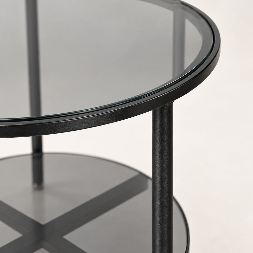 2-Tier Round Glass Coffee Table, Holds 44 lbs, Living Room Use - detail