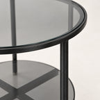 2-Tier Round Glass Coffee Table, Holds 44 lbs, Living Room Use - detail