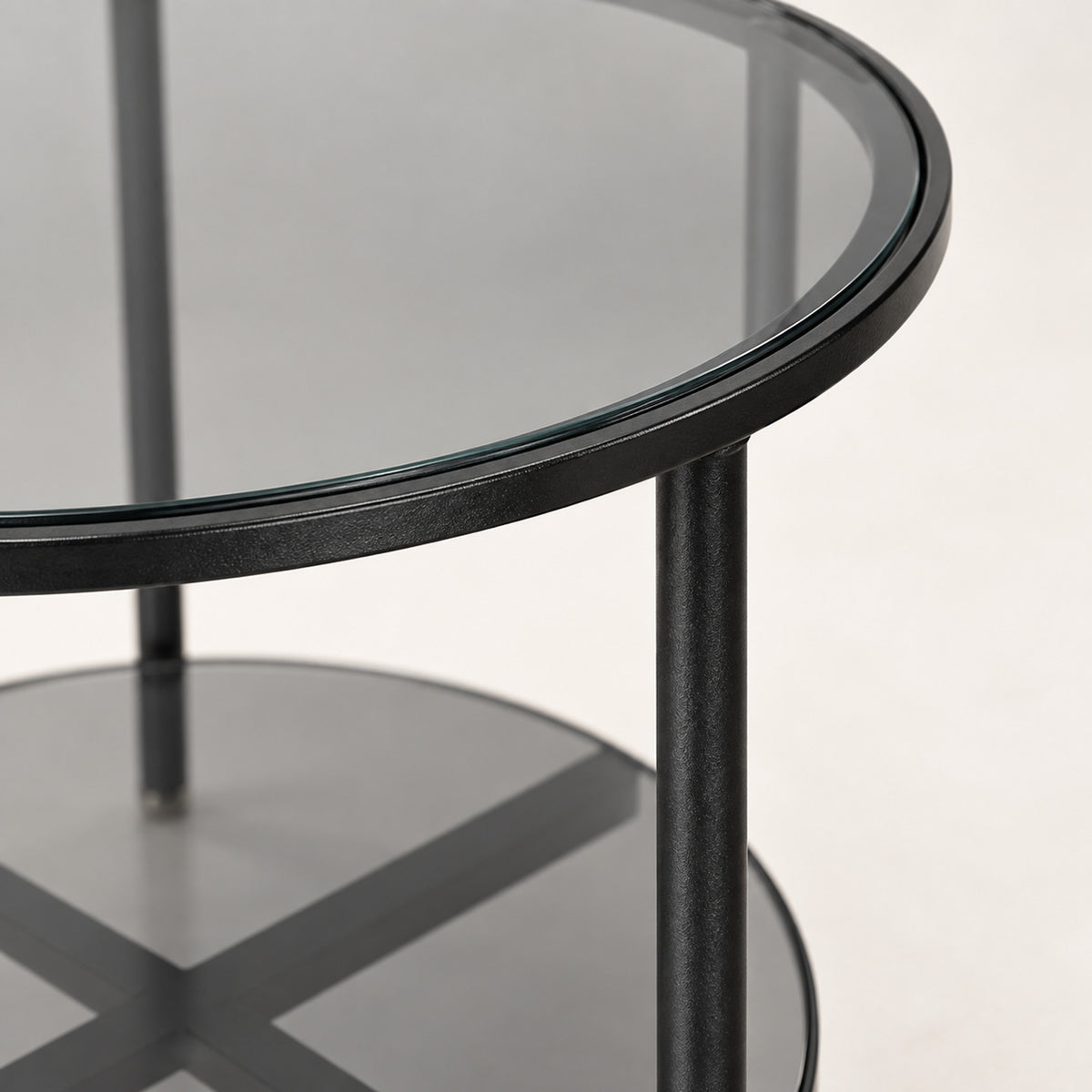 2-Tier Round Glass Coffee Table, Holds 44 lbs, Living Room Use - detail