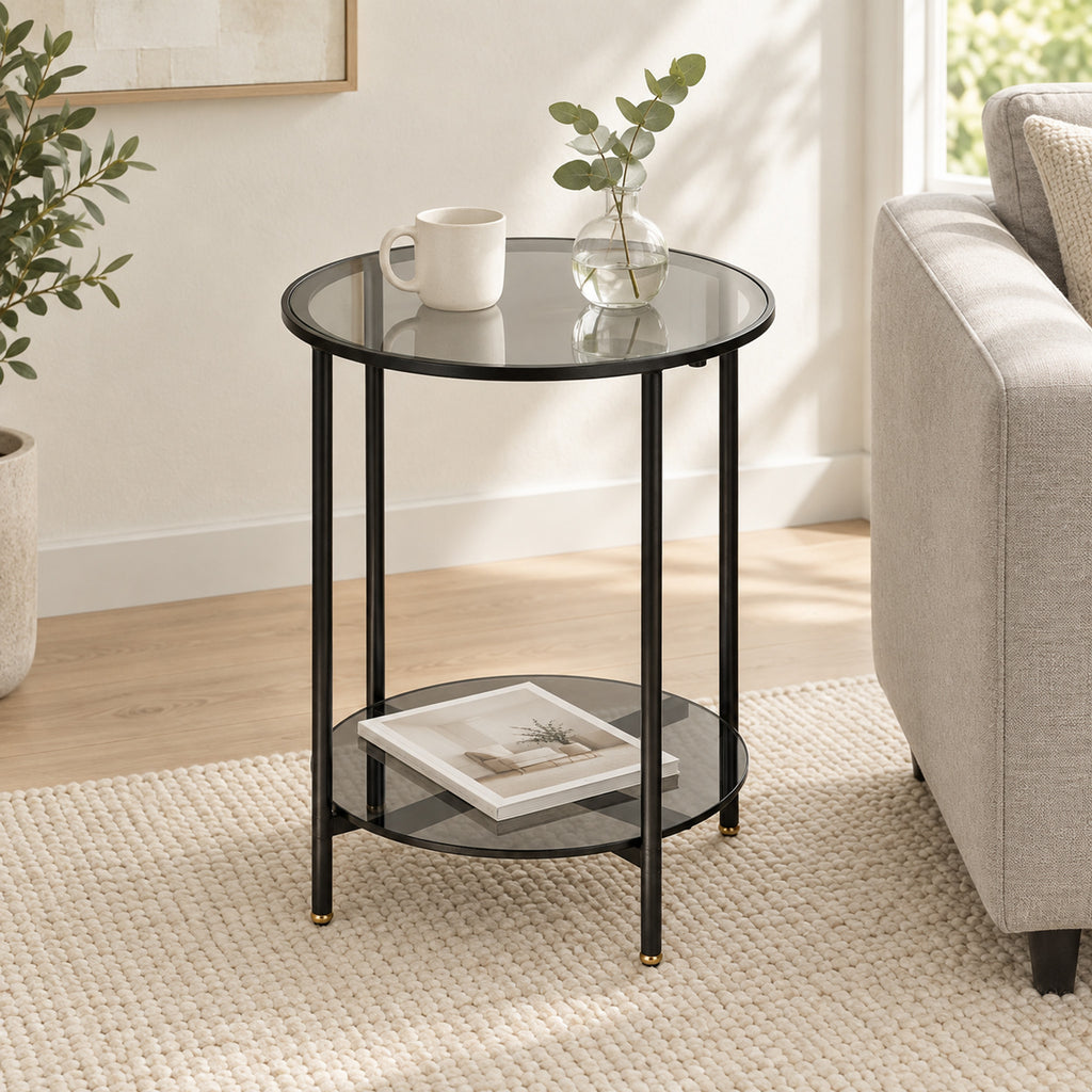 2-Tier Round Glass Coffee Table, Holds 44 lbs, Living Room Use - in room