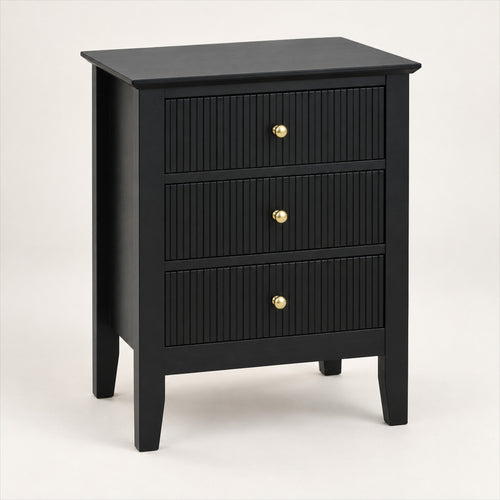3 Drawer Bedside Table – Black Finish with Swap-In Gold Knobs