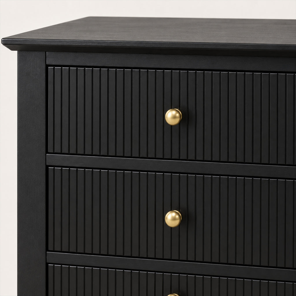 3 Drawer Bedside Table – Black Finish with Swap-In Gold Knobs - detail