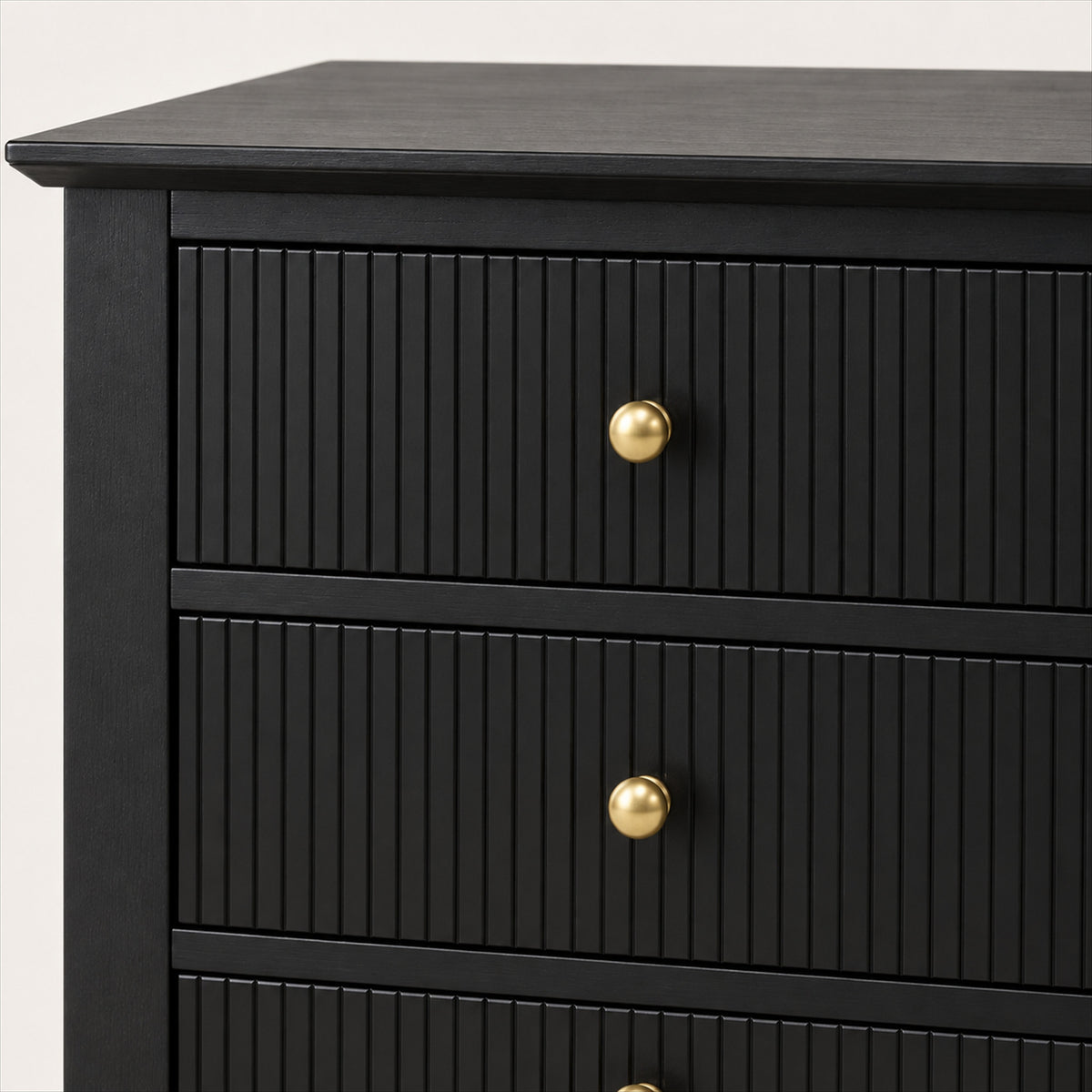 3 Drawer Bedside Table – Black Finish with Swap-In Gold Knobs - detail