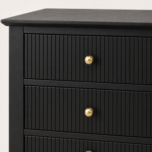 3 Drawer Bedside Table – Black Finish with Swap-In Gold Knobs - detail