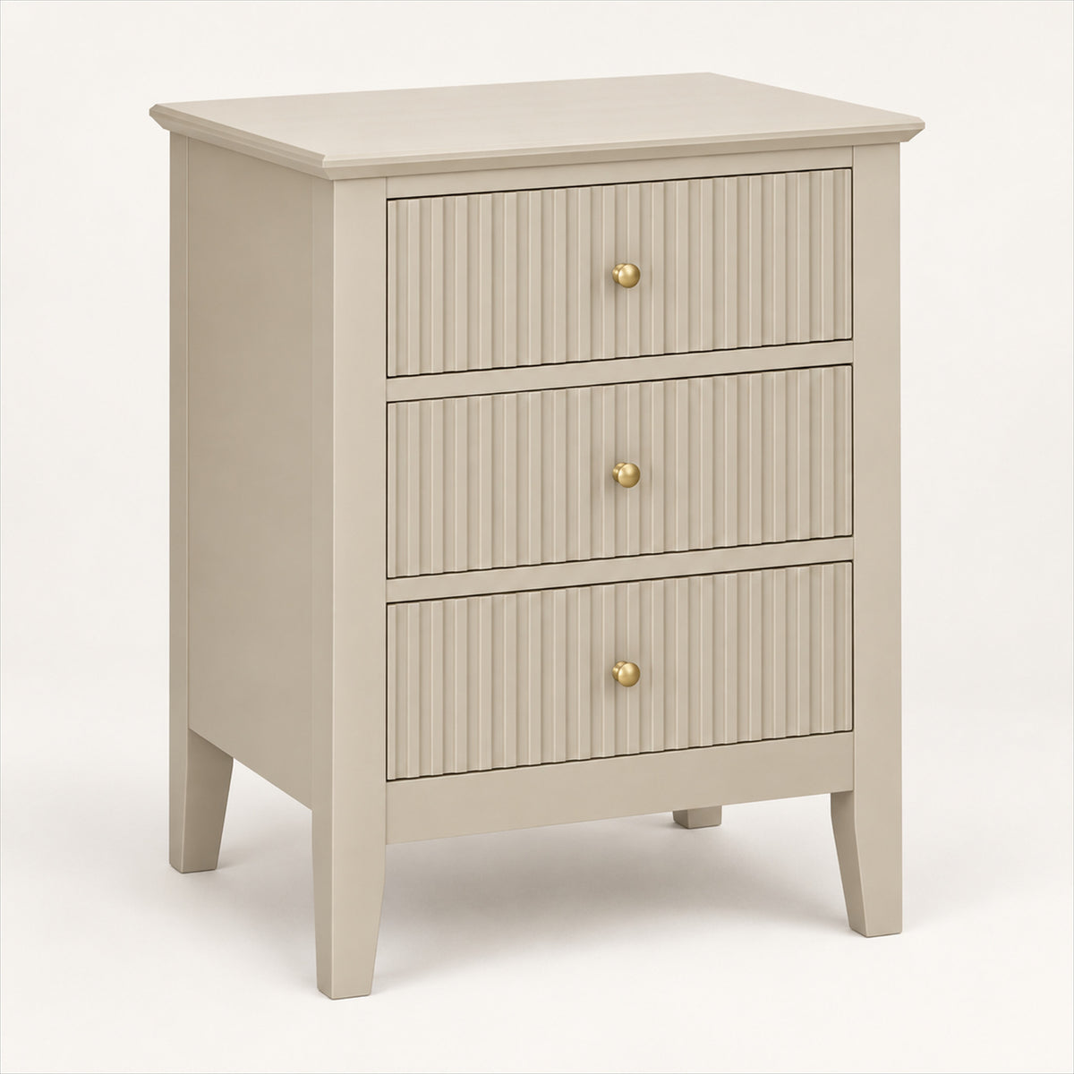 3 Drawer Bedside Table – Taupe Fluted Finish, Bedroom Storage