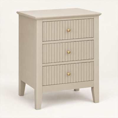 3 Drawer Bedside Table – Taupe Fluted Finish, Bedroom Storage