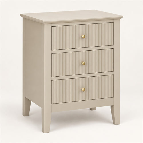 3 Drawer Bedside Table – Taupe Fluted Finish, Bedroom Storage
