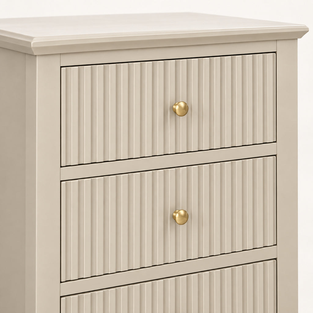 3 Drawer Bedside Table – Taupe Fluted Finish, Bedroom Storage - detail