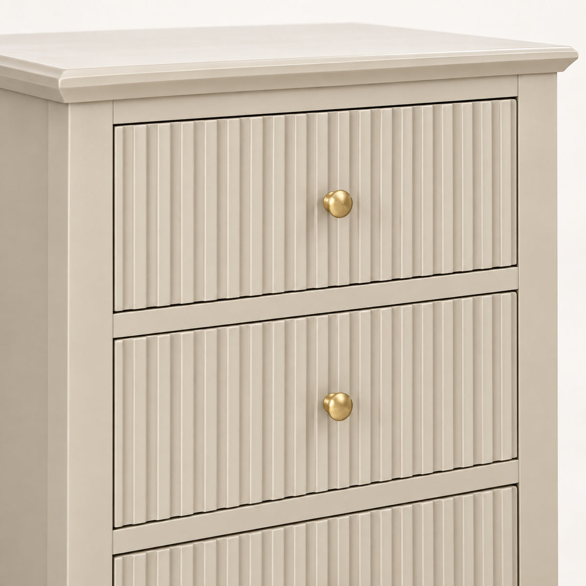 3 Drawer Bedside Table – Taupe Fluted Finish, Bedroom Storage - detail