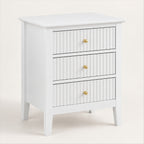 3 Drawer Bedside Table – White Fluted Finish, Bedroom Storage