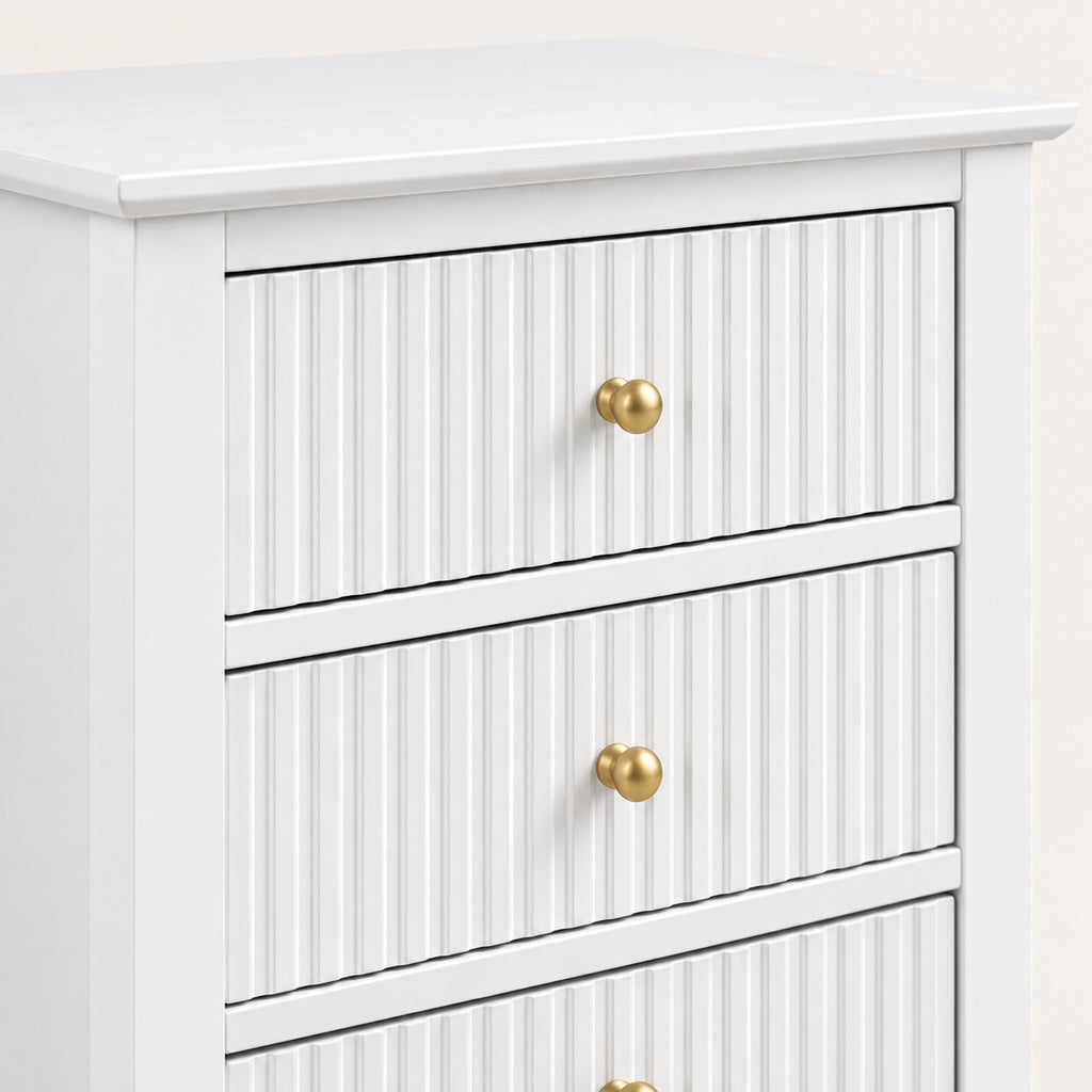 3 Drawer Bedside Table – White Fluted Finish, Bedroom Storage - detail