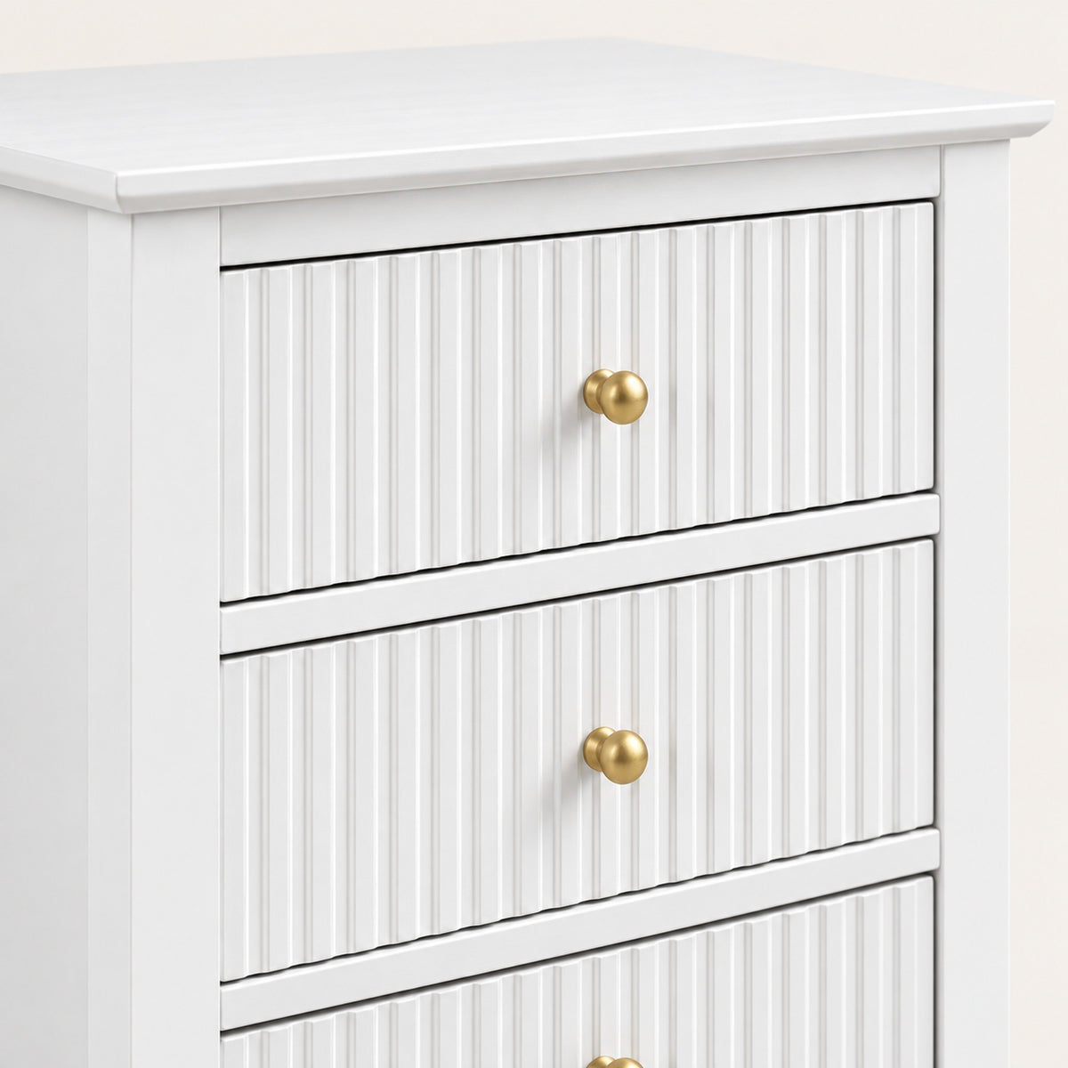 3 Drawer Bedside Table – White Fluted Finish, Bedroom Storage - detail