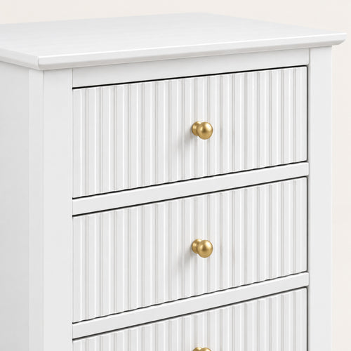 3 Drawer Bedside Table – White Fluted Finish, Bedroom Storage - detail