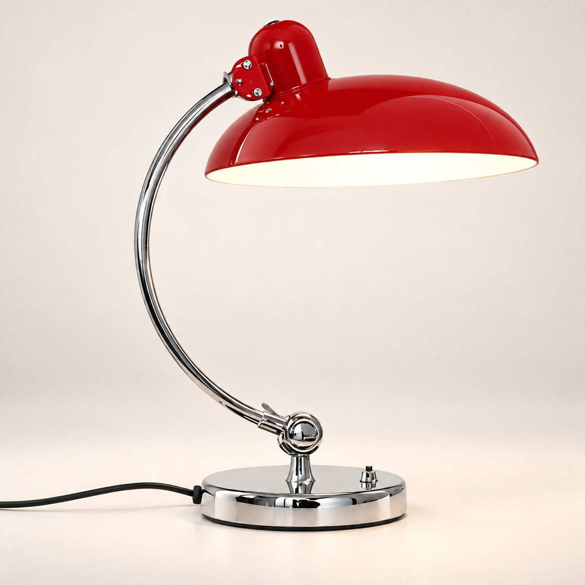 Adjustable Iron Dome Desk Lamp – E27 Socket, for Desks & Nightstands - Red
