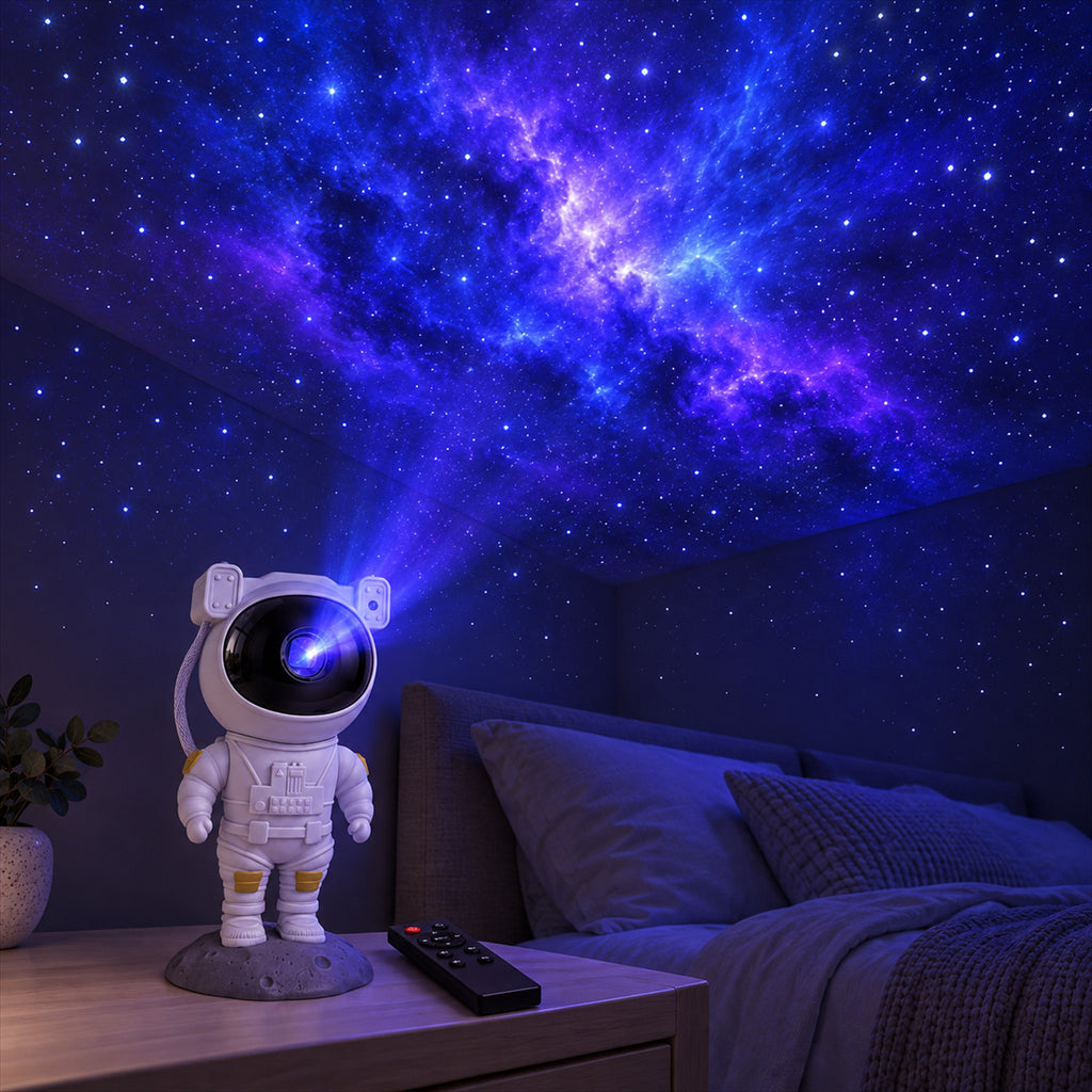 Astronaut Galaxy Projector Lamp – Starry Night Light for Bedroom - in use