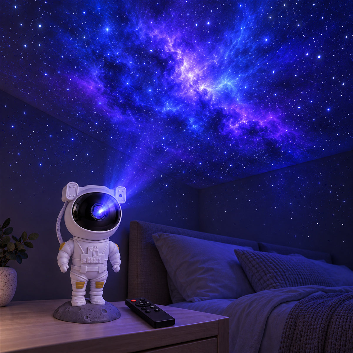 Astronaut Galaxy Projector Lamp – Starry Night Light for Bedroom - in use