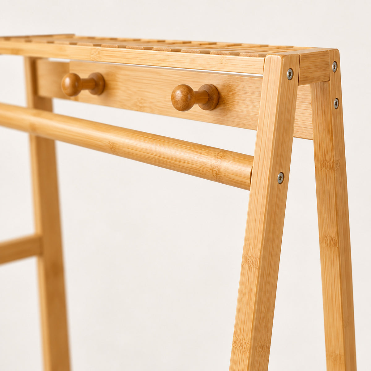 Bamboo Garment Rack Organizer, 220lbs Capacity, Entryway Storage - detail