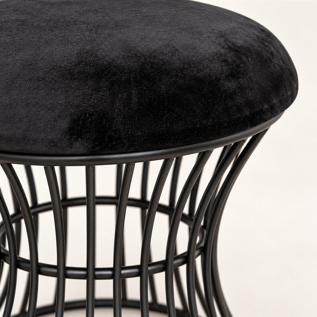 Black Velvet Vanity Stool – Spiral Metal Legs, Bedroom Vanity Seat - detail