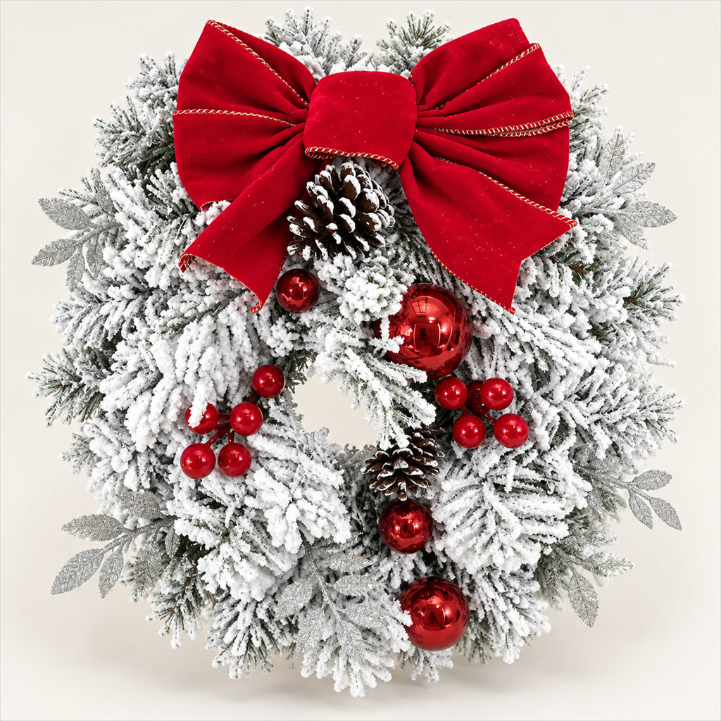 Christmas Door Wreath Set – Reusable Flocked Greenery for Front Doors