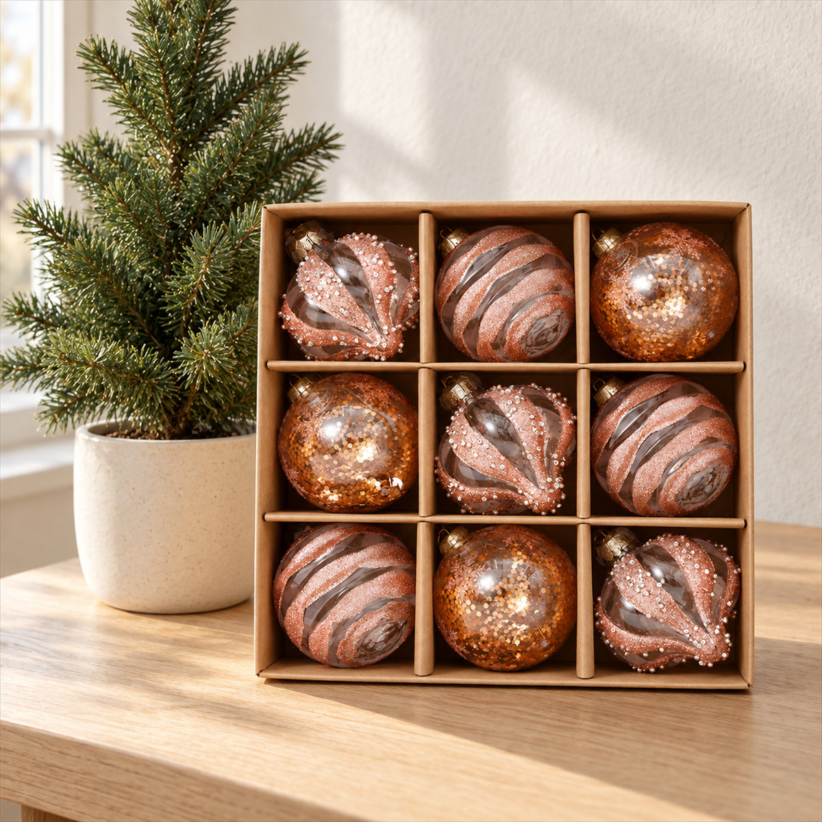Christmas Ornament Ball Set – 3 Colors, Plastic Tree Baubles - in room