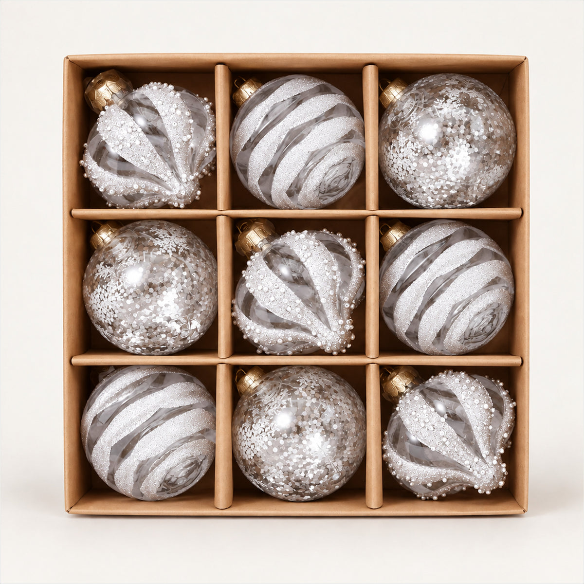 Christmas Ornament Ball Set – 3 Colors, Plastic Tree Baubles - White
