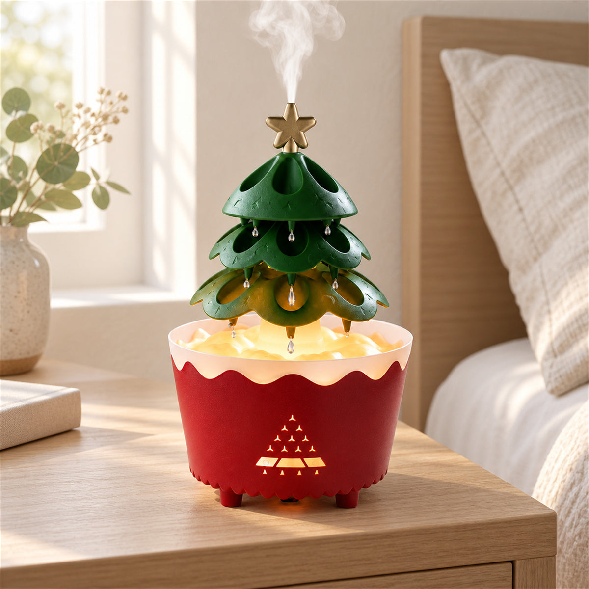Christmas Tree Essential Oil Diffuser – Quiet Mist, Holiday Decor - in room