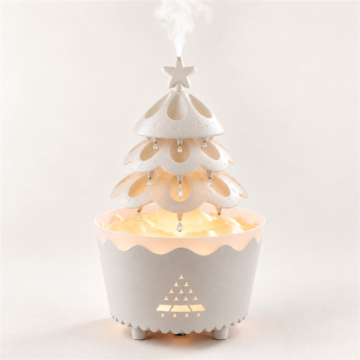 Christmas Tree Essential Oil Diffuser – Quiet Mist, Holiday Decor - White