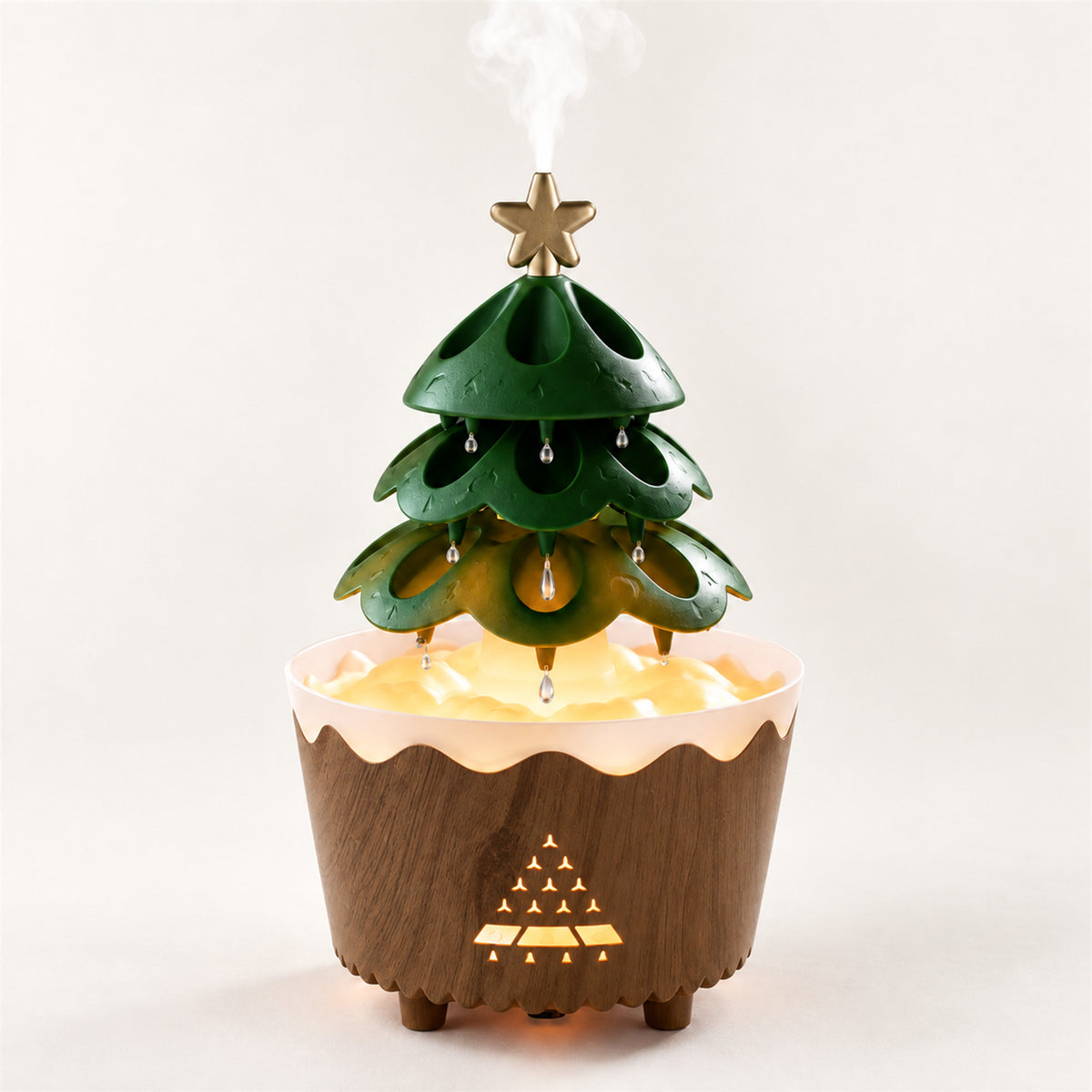Christmas Tree Essential Oil Diffuser – Quiet Mist, Holiday Decor - Wood