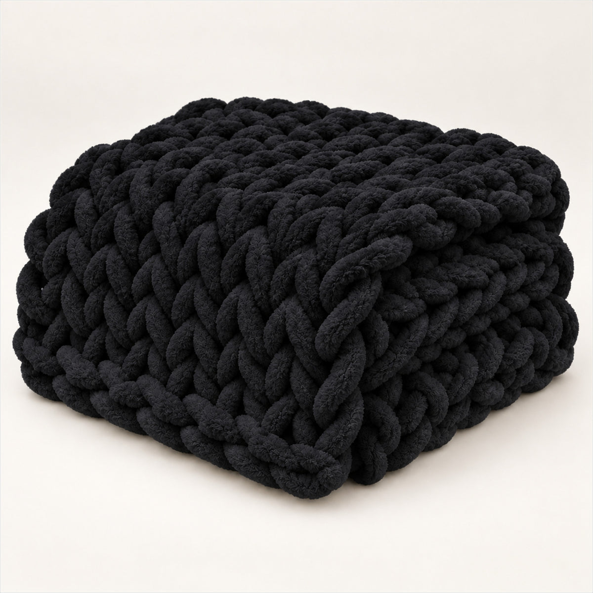 Chunky Knit Throw Blanket – 100x150cm Chenille, Sofa & Bed - Black