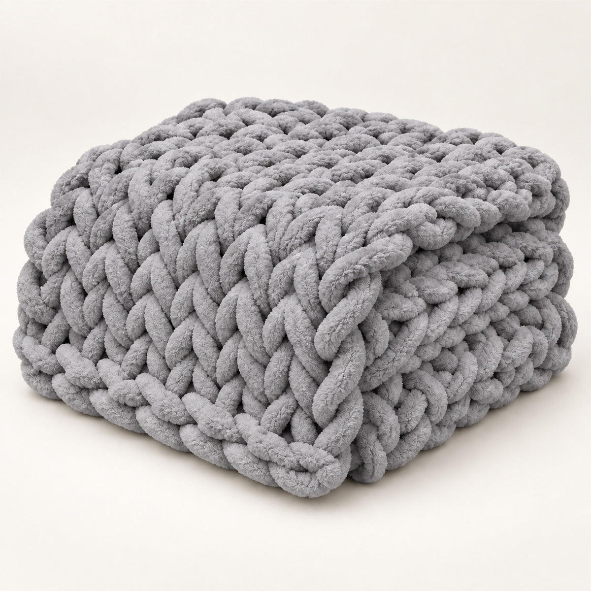 Chunky Knit Throw Blanket – 100x150cm Chenille, Sofa & Bed - Gray