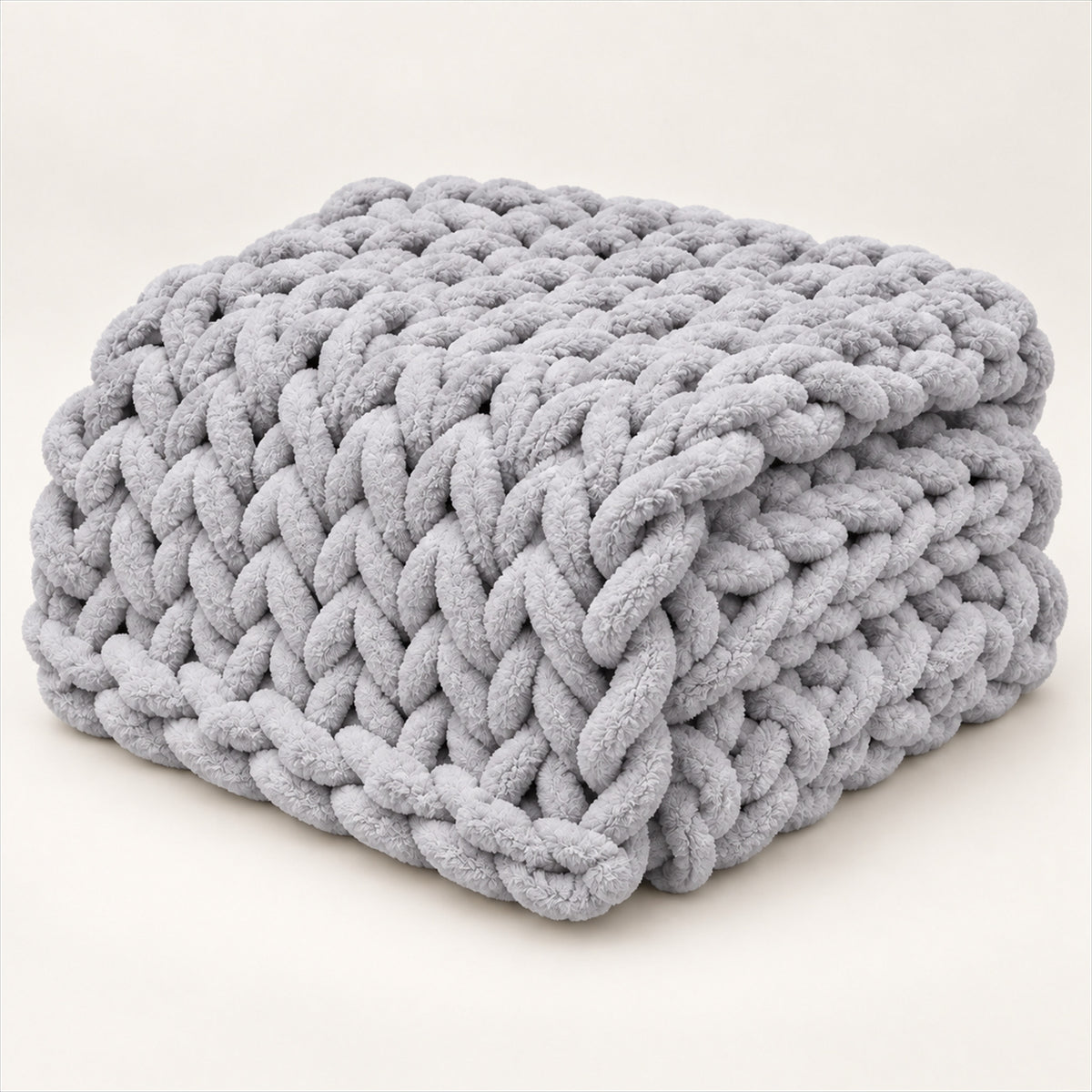 Chunky Knit Throw Blanket – 100x150cm Chenille, Sofa & Bed - Light Gray