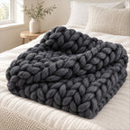 Chunky Knit Throw Blanket – Soft 100% Acrylic Yarn for Couch & Bed - in room
