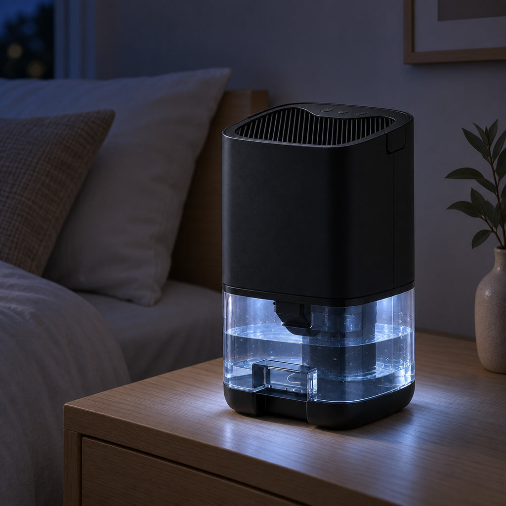 Compact Dehumidifier with LED Light – Quiet 2-in-1 for Small Rooms - in use
