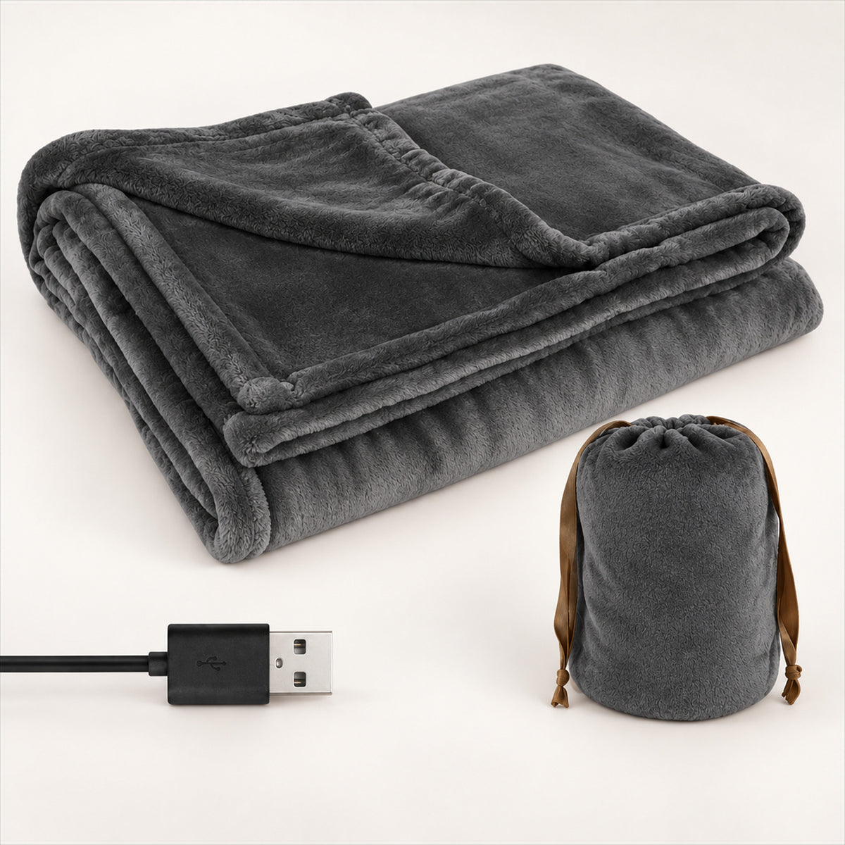 Cordless Electric Heated Blanket – 63x33 In USB-Powered Throw - Black