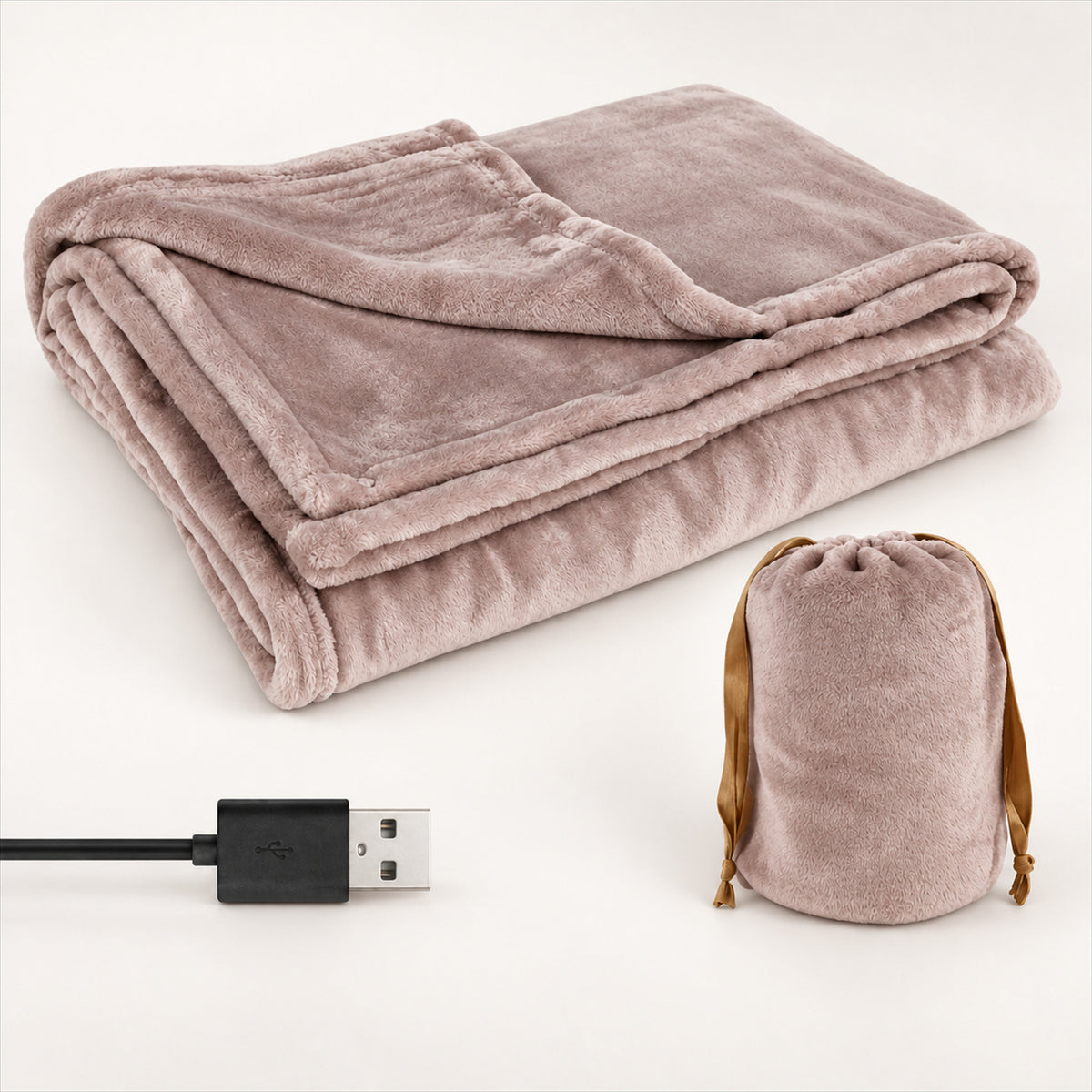 Cordless Electric Heated Blanket – 63x33 In USB-Powered Throw - Pink