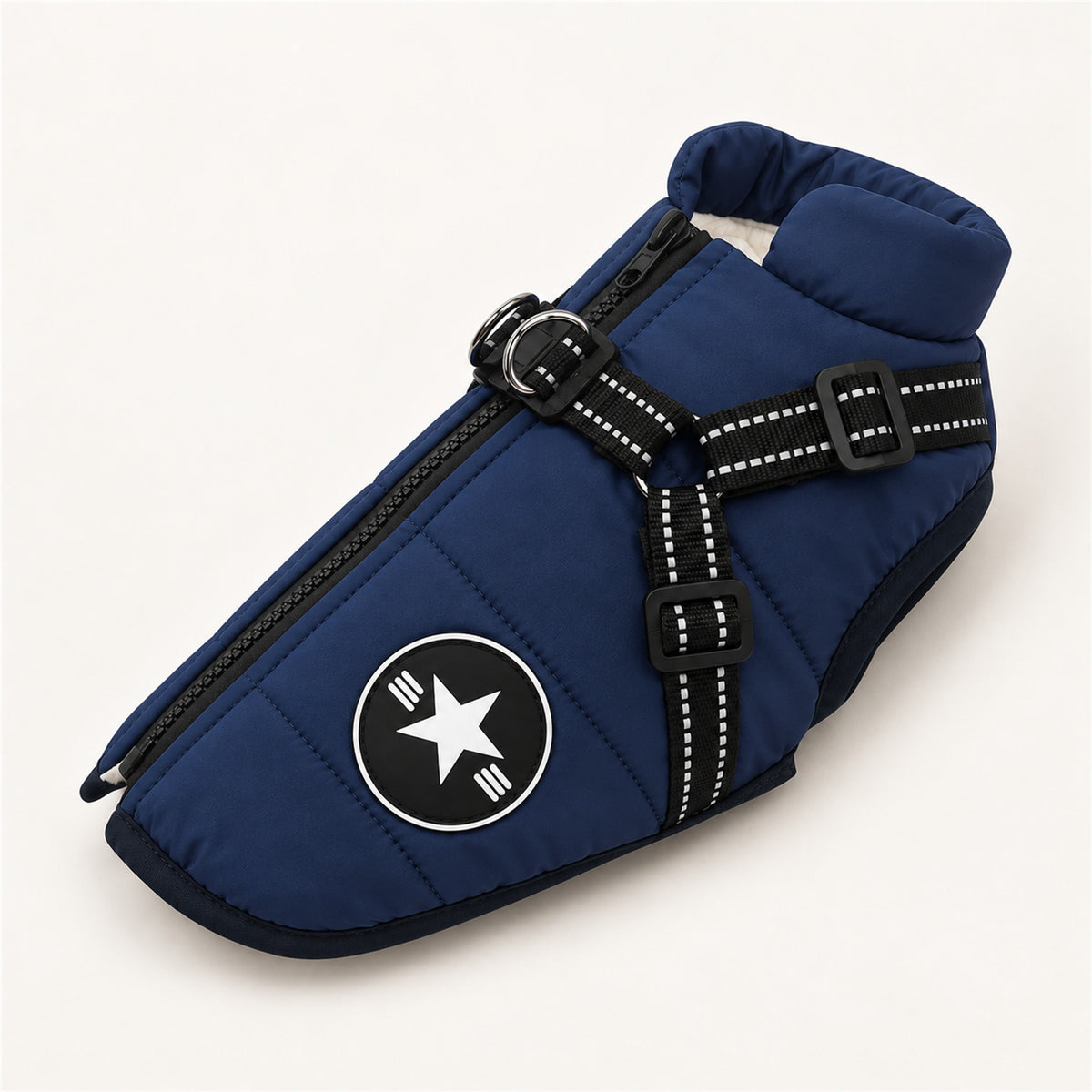 Dog Jacket with Built-In Harness – Waterproof, All Breeds S-3XL - Dark blue