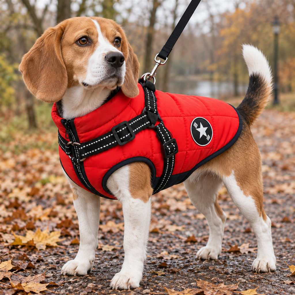 Dog Jacket with Built-In Harness, Waterproof, Small to Medium Dogs S-3XL - on a dog