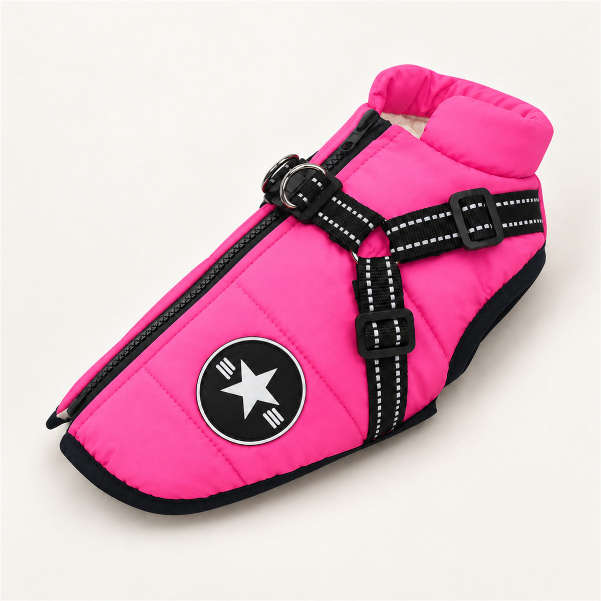 Dog Jacket with Built-In Harness – Waterproof, All Breeds S-3XL - Pink