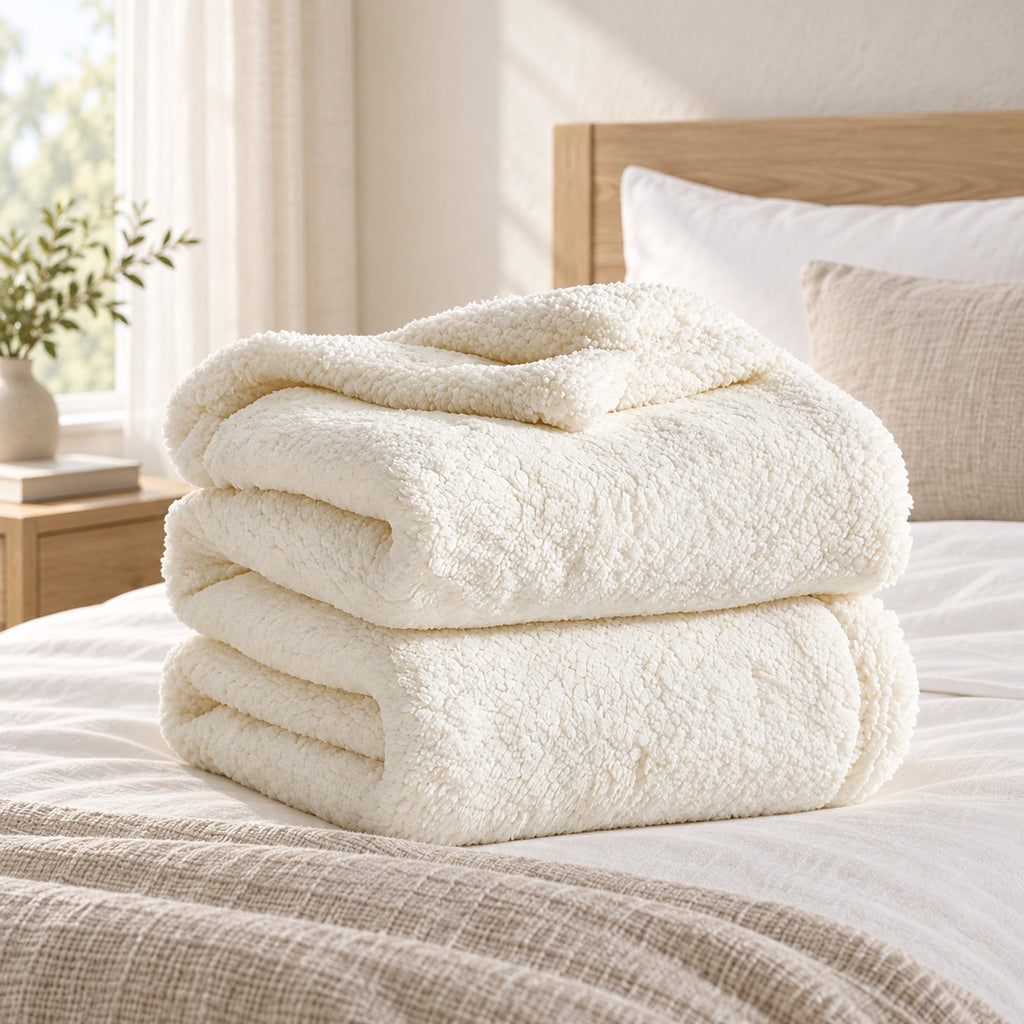 Double-Sided Sherpa Fleece Blanket – Reversible, Sofa & Bed Throw - in room