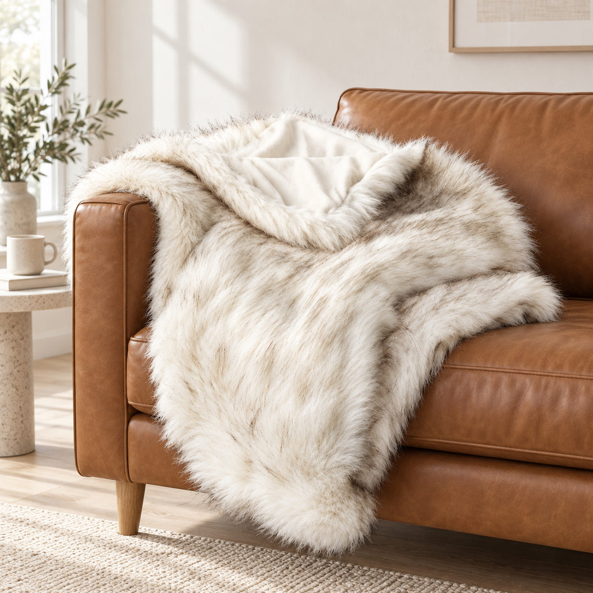 Faux Fur Throw Blanket – Plush 59x79 in, Sofa & Bed Accent - in room