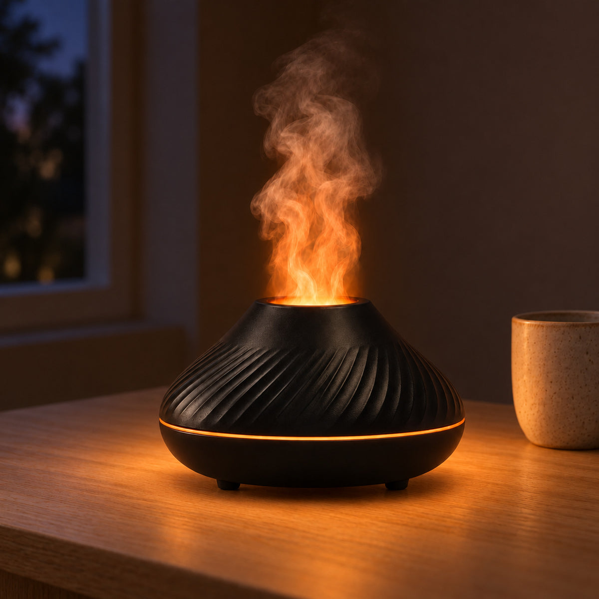 Flame Essential Oil Diffuser – USB-Powered LED Mist for Any Room - in use
