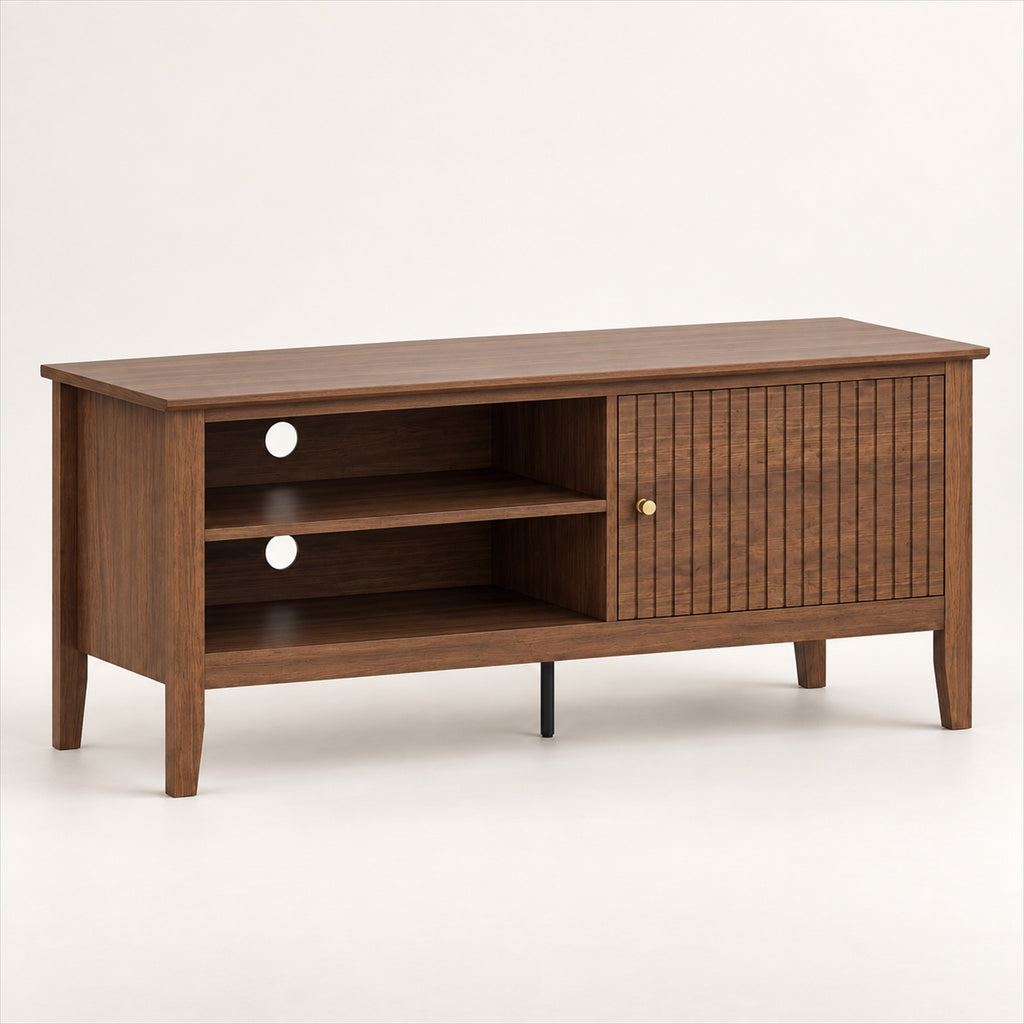 Fluted Dark Wood TV Cabinet – 120cm Media Unit, Fits TVs Up to 47-Inch