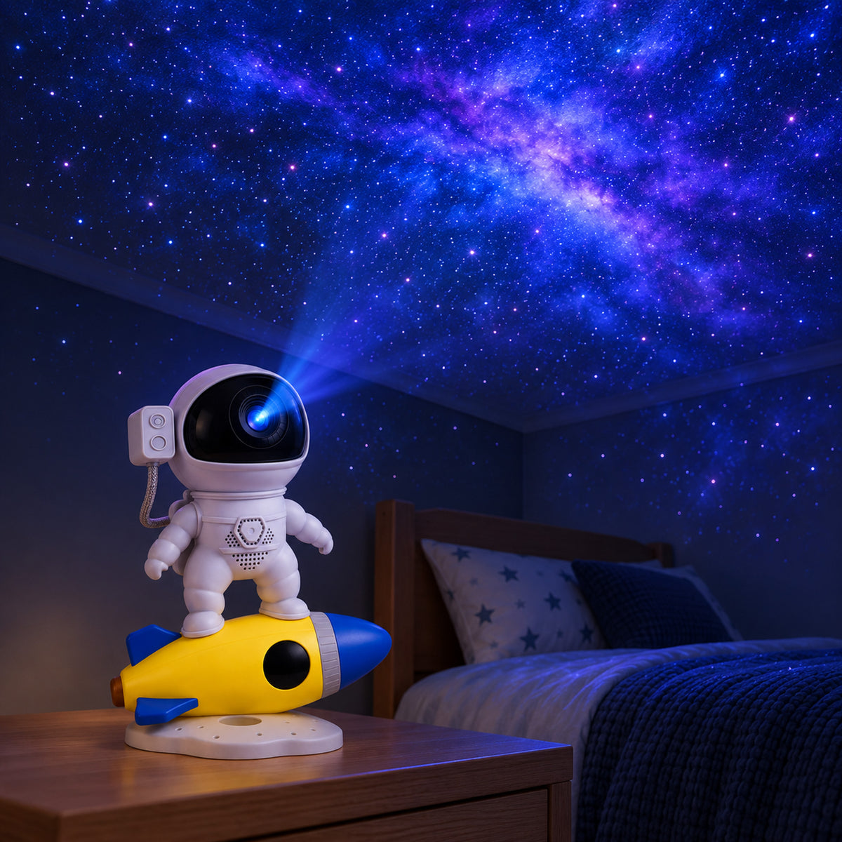 Galaxy Star Projector Light – 360° Starry Sky, Bedroom Night Light - in use
