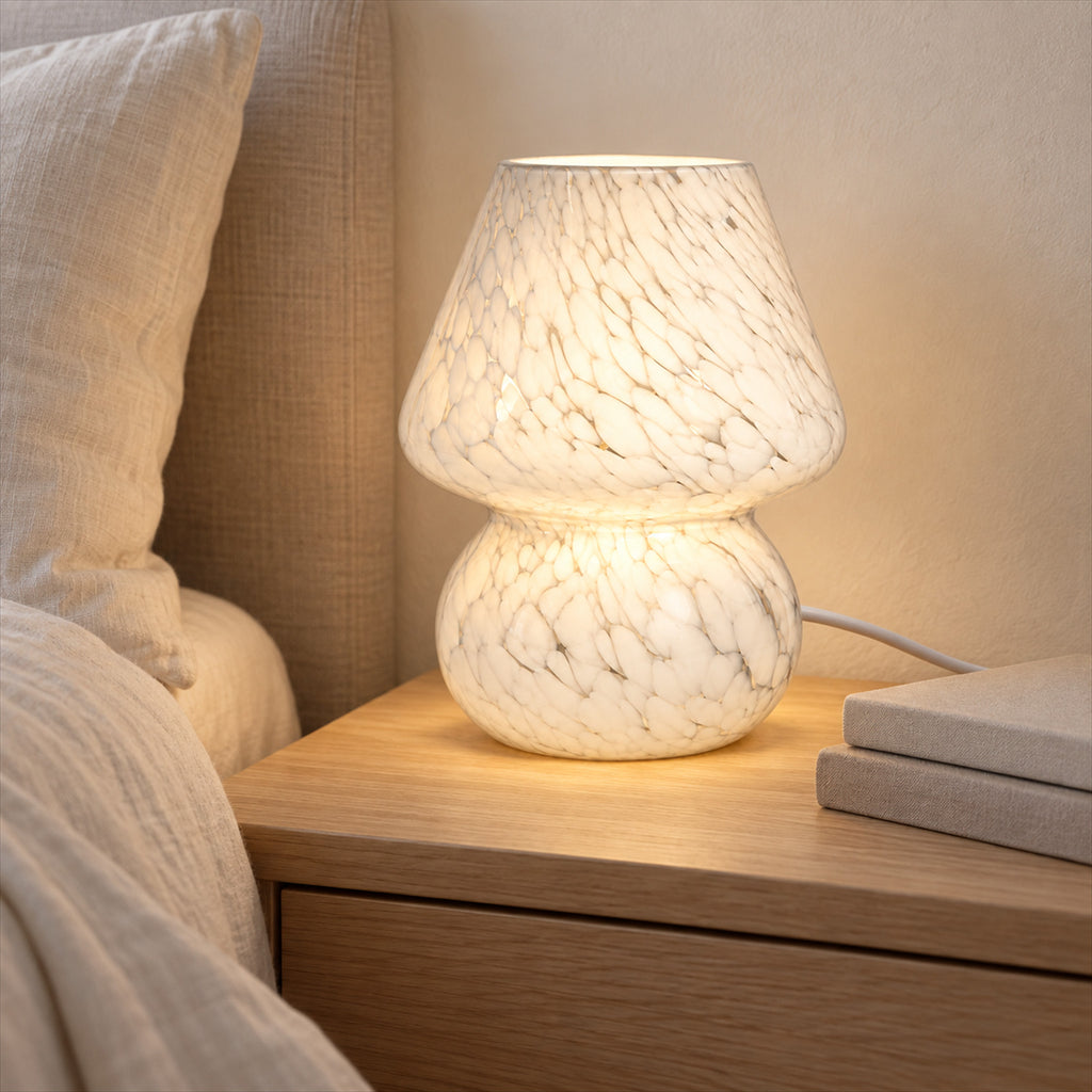 Glass Mushroom Lamp – 3 Shade Patterns, Cozy Room Accent Lighting - in room