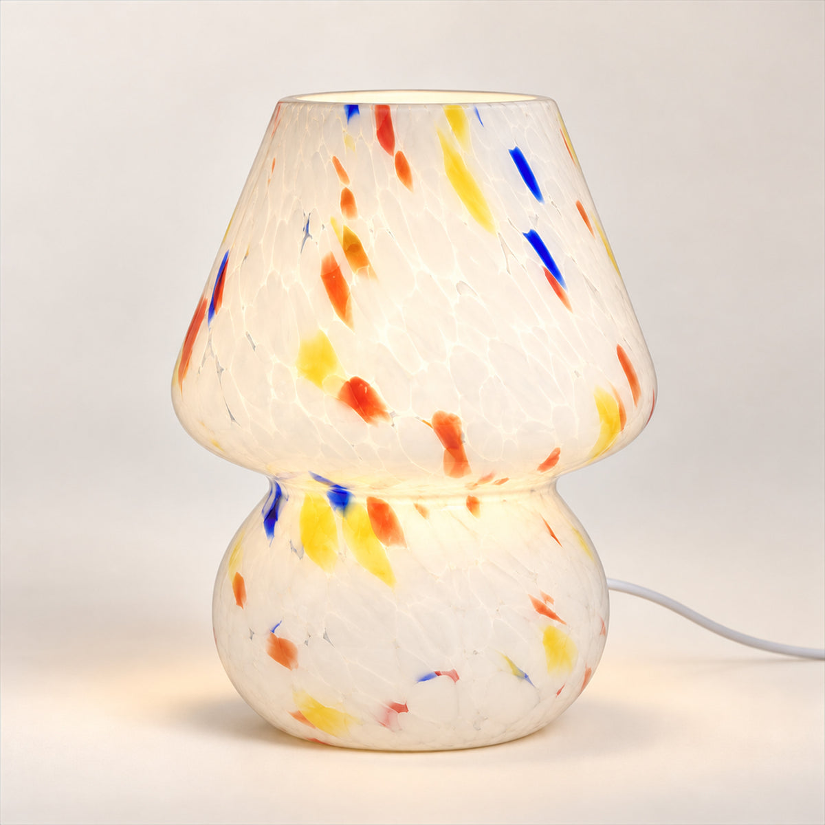 Glass Mushroom Lamp – 3 Shade Patterns, Cozy Room Accent Lighting - Coloured Dots
