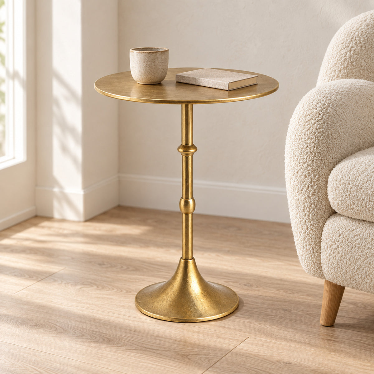 Gold Metal Side Table – All-Metal Design for Hallway or Bedroom - in room