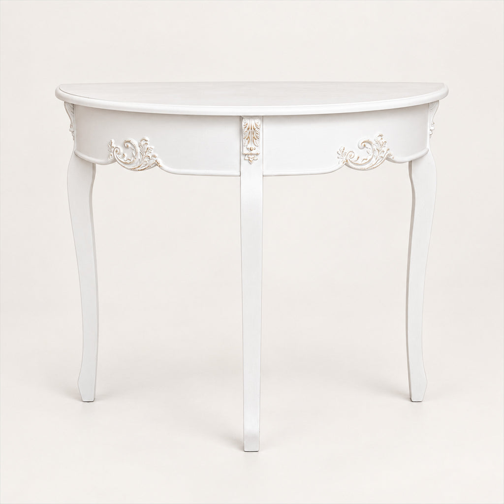 Half Moon Console Table – Antique White, French-Inspired Hallway Table